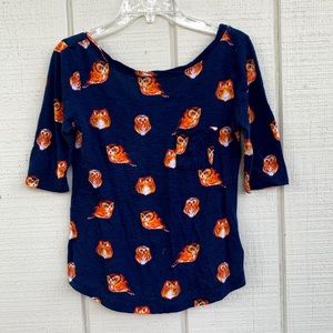 Anthropology Blue Owl 3/4 Sleeve Top